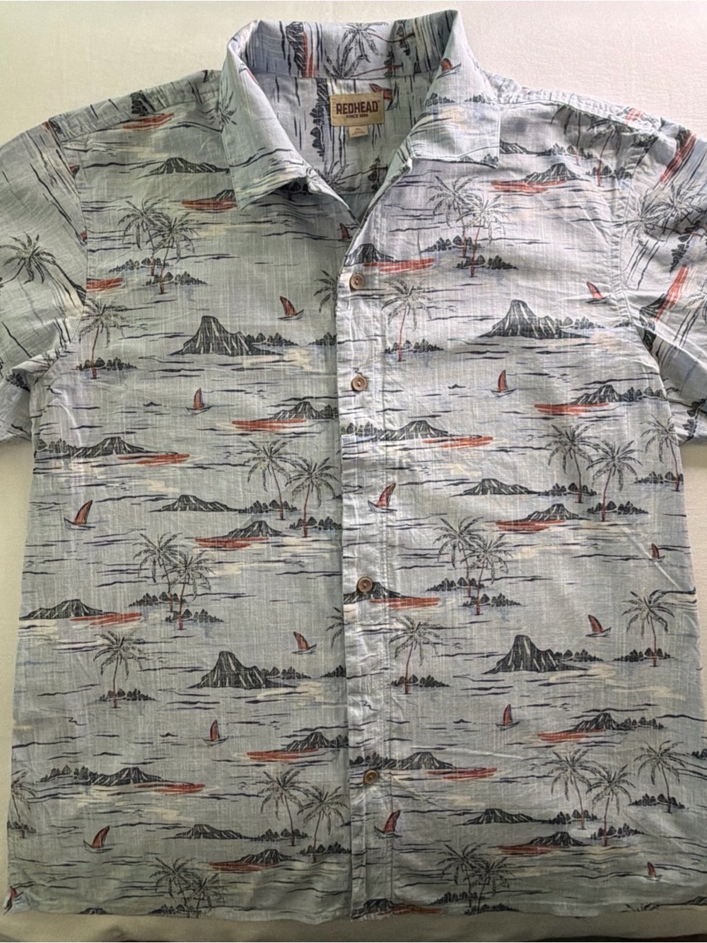RedHead Men's Light Blue Tropical Island Print Button-Up Shirt